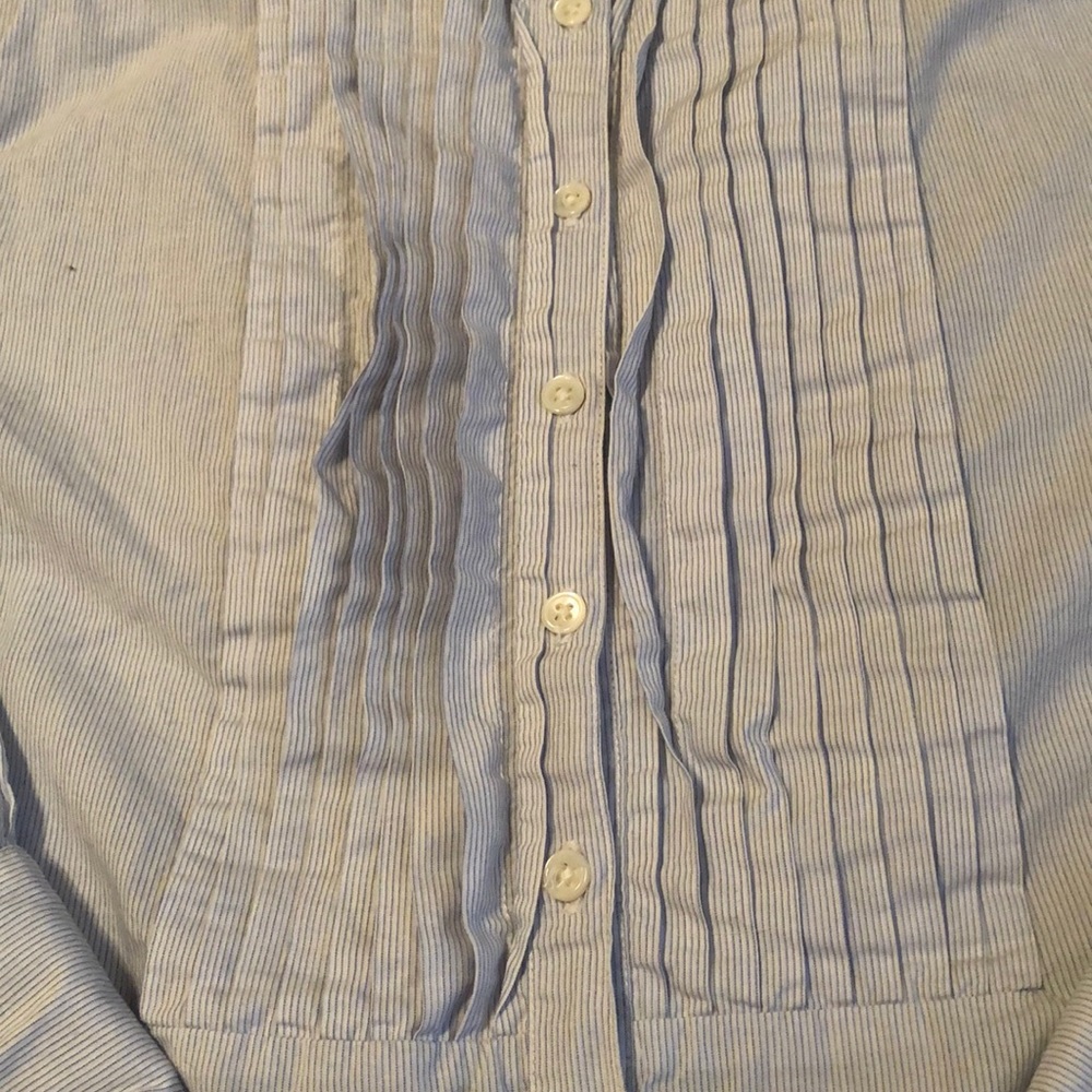 J. Crew | Blue & White Striped Ruffle Button Down - Picture 2 of 3
